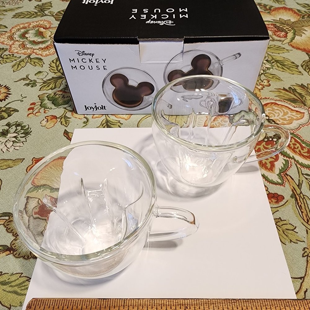 Disney Mickey Mouse Double Wall Espresso Cups 3D Coffee Cups 2 Pack Joyjolt NEW